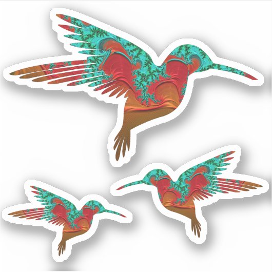 Blauwgroen Oranje en rood Fractal Hummingbird Set Sticker (Voorkant)