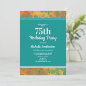 Blauwgroen Oranje Floral 75e verjaardag Kaart (Staand voorkant)