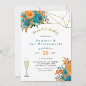 Blauwgroen Oranje gekleurde Floral Brunch en Bubbl Kaart (Voorkant)