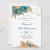 Blauwgroen Oranje goudbrauwmazen Luncheon Kaart (Voorkant)