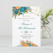 Blauwgroen Oranje goudbrauwmazen Luncheon Kaart (Staand voorkant)