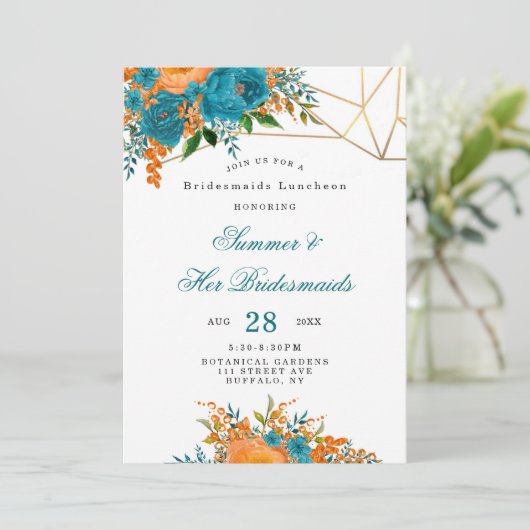 Blauwgroen Oranje goudbrauwmazen Luncheon Kaart (Staand voorkant)