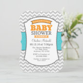 Blauwgroen Oranje Gray Chevron Baby shower Uitnodi Kaart (Staand voorkant)