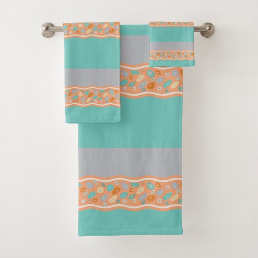 Blauwgroen, oranje, grijze handdoekset bad handdoek (Insitu)