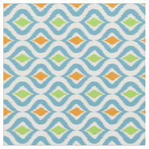 Blauwgroen Oranje Groen Retro Chic Ikat druppelpat Stof