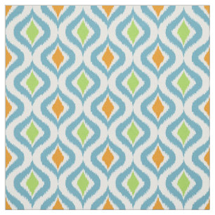 Blauwgroen Oranje Groen Retro Chic Ikat druppelpat Stof