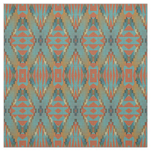 Blauwgroen Oranje Groen Turquoise Bruin Etnisch Ki Stof