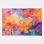 Blauwgroen Oranje Paarse Abstracte alcoholinkt Inpakpapier Vel (Voorkant 2)