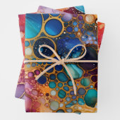 Blauwgroen Oranje Paarse Abstracte alcoholinkt Inpakpapier Vel (In situ)