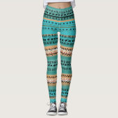 Blauwgroen Oranje patroon Leggings (Voorkant)