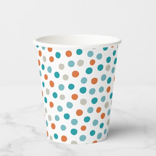Blauwgroen Oranje Polka Dot Paper Cups Papieren Bekers (Voorkant)