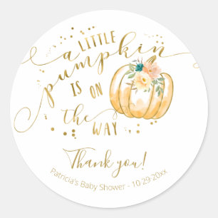 Blauwgroen Oranje pompoen Herfst Baby shower Dank  Ronde Sticker