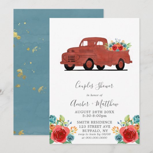 Blauwgroen Oranje Red  Truck Gold Couples — Shower (Voorkant / Achterkant)