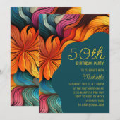 Blauwgroen Oranje Retro Curves Modern 50ste Verjaa Kaart (Voorkant / Achterkant)