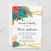 Blauwgroen Oranje rode Florals Gold Brunch en Bubb Kaart (Voorkant)