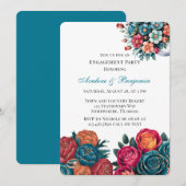 Blauwgroen Oranje rode pioen boeket verlovingsfees Kaart (Voorkant / Achterkant)