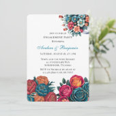 Blauwgroen Oranje rode pioen boeket verlovingsfees Kaart (Staand voorkant)