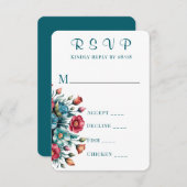 Blauwgroen Oranje rode pioen bruiloft RSVP Kaarten (Voorkant / Achterkant)