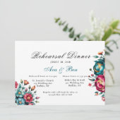 Blauwgroen Oranje rode pioen repetitie diner Kaart (Staand voorkant)