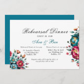 Blauwgroen Oranje rode pioen repetitie diner Kaart (Voorkant / Achterkant)