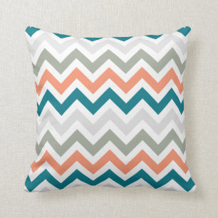 Blauwgroen Oranje Sage Gray Chevron Zigzag Pattern Kussen