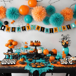 Blauwgroen & Oranje Schattigee Ghost Halloween Sno Vlaggetjes