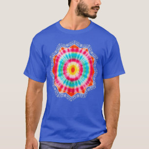 Blauwgroen Oranje spiraal Tie Dye Mandala Geometry T-shirt