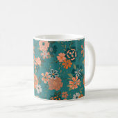Blauwgroen Oranje Trendy Floral Vine Patterned Flo Koffiemok (Voorkant rechts)