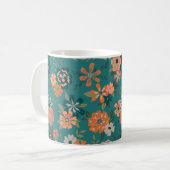 Blauwgroen Oranje Trendy Floral Vine Patterned Flo Koffiemok (Voorkant links)