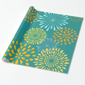  Blauwgroen Oranje ventilatorlijnpatroon Cadeaupapier