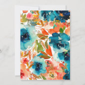 Blauwgroen Oranje Waterverf Floral 100e verjaardag Kaart (Achterkant)