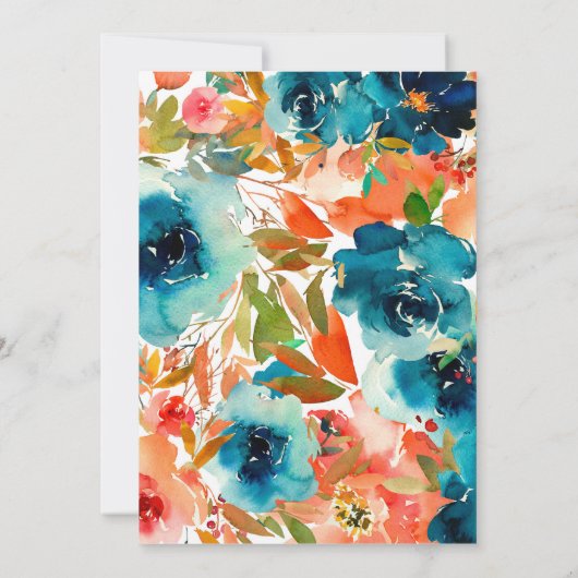 Blauwgroen Oranje Waterverf Floral 100e verjaardag Kaart (Achterkant)