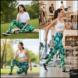 Blauwgroen ornamenteel krulpatroon met ombre-effec leggings