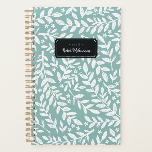 Blauwgroen ouderwetse weekdierjaar en naamplanner planner (Voorkant)