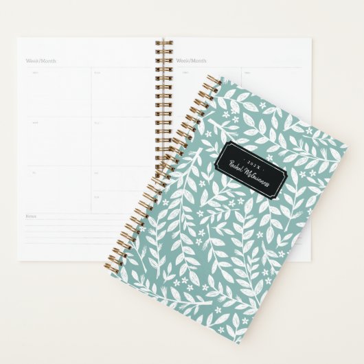 Blauwgroen ouderwetse weekdierjaar en naamplanner planner (Display)