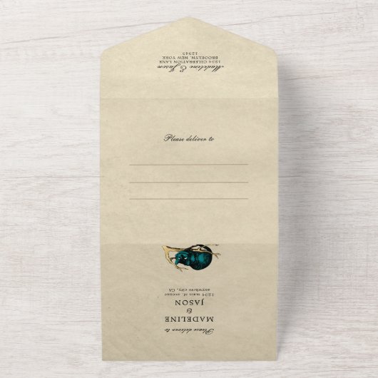 Blauwgroen oudste Alice in Wonderland Wedding All In One Uitnodiging (Buitenkant)