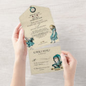 Blauwgroen oudste Alice in Wonderland Wedding All In One Uitnodiging (Afscheurbaar)