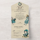Blauwgroen oudste Alice in Wonderland Wedding All In One Uitnodiging (Binnen)
