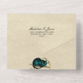 Blauwgroen oudste Alice in Wonderland Wedding All In One Uitnodiging (Achterkant)