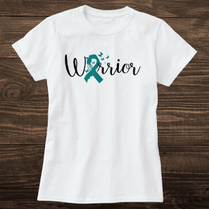 Blauwgroen ovariumcarcinoom krijger vlinderlint t-shirt
