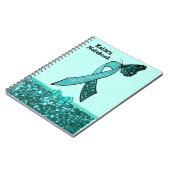 Blauwgroen Ovariumkanker Awareness Ribbon & Butter Notitieboek (Linkerzijde)