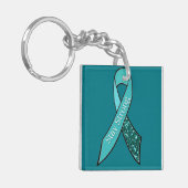 Blauwgroen Ovariumkanker Awareness Ribbon en Butte Sleutelhanger (Voorkant Links)