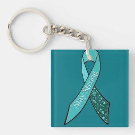 Blauwgroen Ovariumkanker Awareness Ribbon en Butte Sleutelhanger