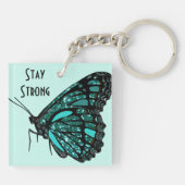 Blauwgroen Ovariumkanker Awareness Ribbon en Butte Sleutelhanger (Achterkant)