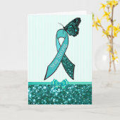 Blauwgroen Ovariumkanker Awareness Ribbon Support  Kaart (Gele Bloem)