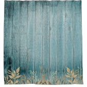 Blauwgroen ovenplanken met een vervormde groene kl douchegordijn (Voorkant)