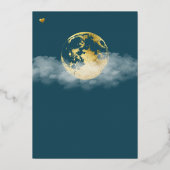 Blauwgroen Over the Moon Gold Gender Neutraal Baby Folie Uitnodiging (Achterkant)