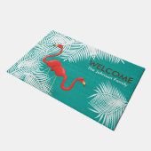 Blauwgroen overlapping met roze vlamingos deurmat (Schuin)