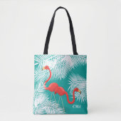 Blauwgroen overlapping met roze vlamingos tote bag (Voorkant)