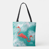 Blauwgroen overlapping met roze vlamingos tote bag (Achterkant)